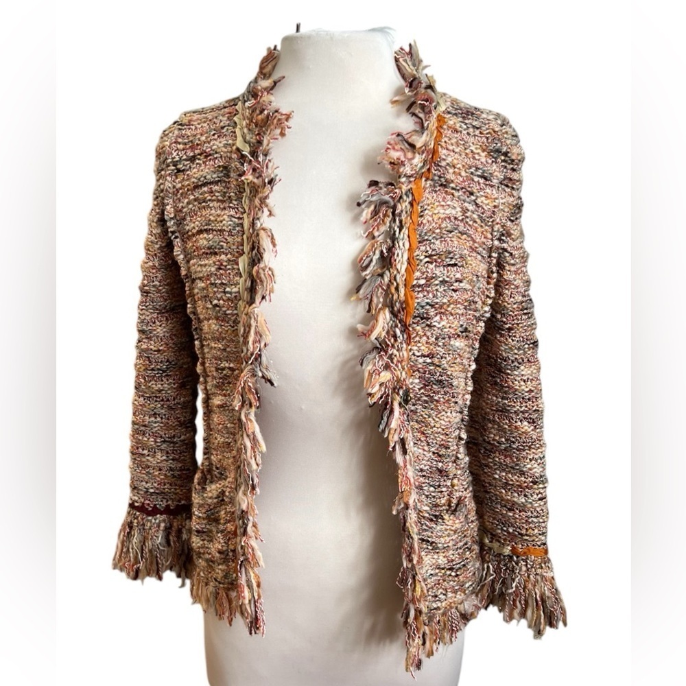Anthropologie Angel of the North Multi Colored Fringe Cardigan Jacket - Small